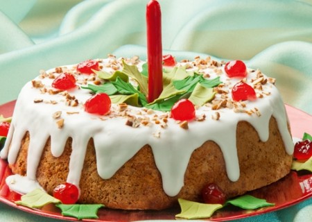 Cake de peras y cherrys con pecanas tostadas