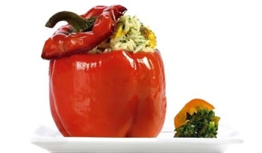 Pimientos rellenos con pollo al chimichurri