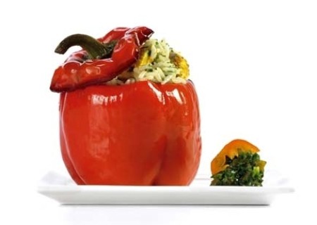 Pimientos rellenos con pollo al chimichurri