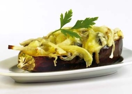 Berenjena con cebolla caramelizada