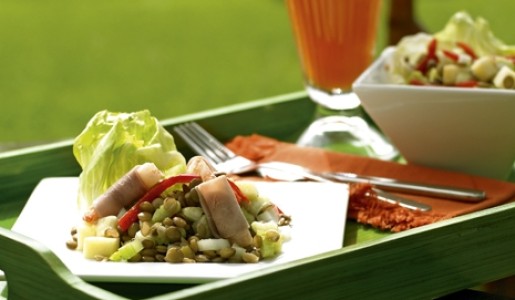 Ensalada de lentejas con langostinos