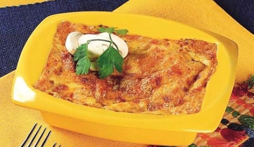 Lasaña de ricotta con champiñones y alcachofa