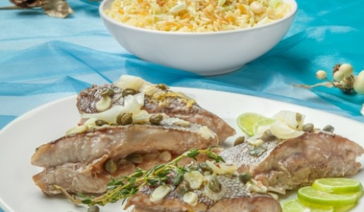 Medallones de cabrilla al horno con arroz a la antigua