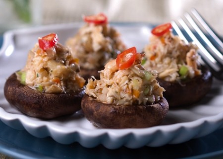 Hongos portobello rellenos de cangrejo