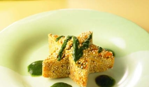 Soufflé de kiwicha en salsa ligera de espinaca