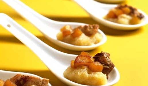 Cucharitas con pavo, manzana y membrillo