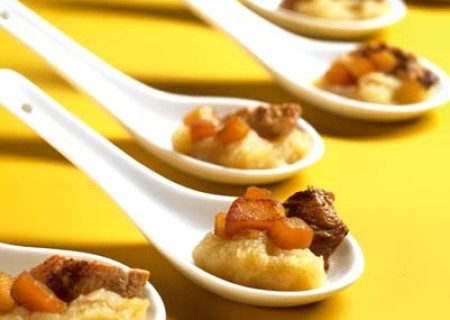 Cucharitas con pavo, manzana y membrillo