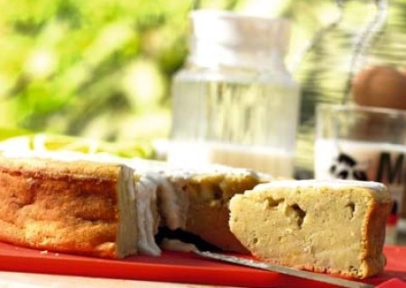 Queque de plátano con crema dulce de queso