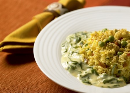 Arroz con espinaca a la crema de maní