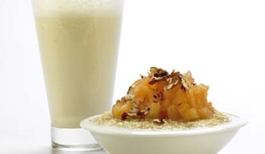 Dulce de quinua con membrillo y jugo de guanábana